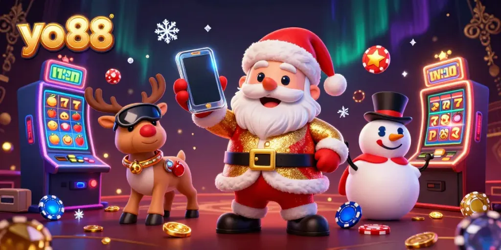 Experience excitement at yo 88 with colorful jackpot slots and festive casino characters.