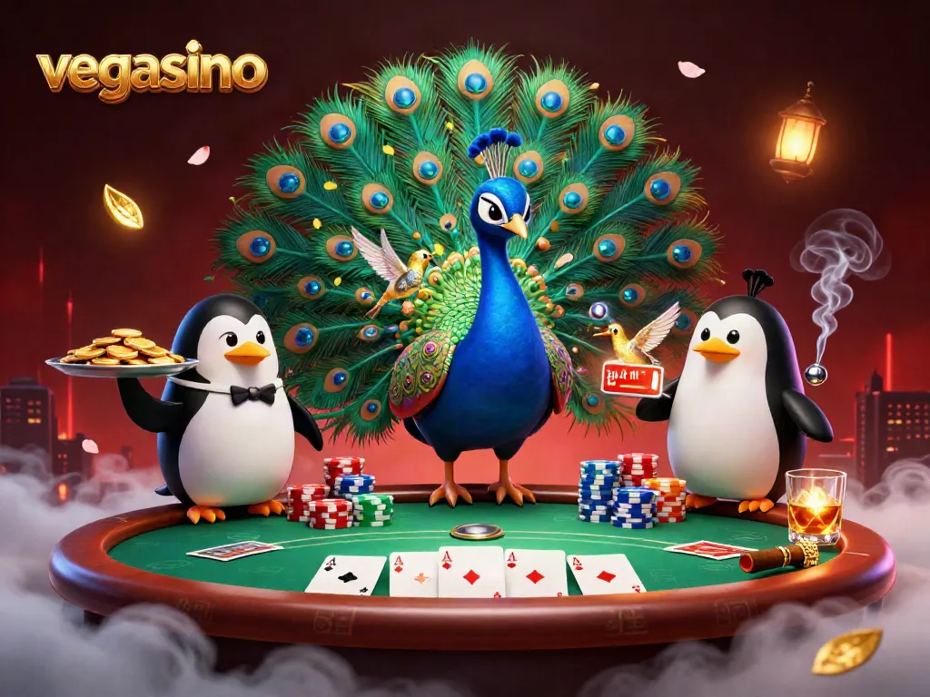Engage with vegasino in a vibrant casino scene featuring colorful poker elements.