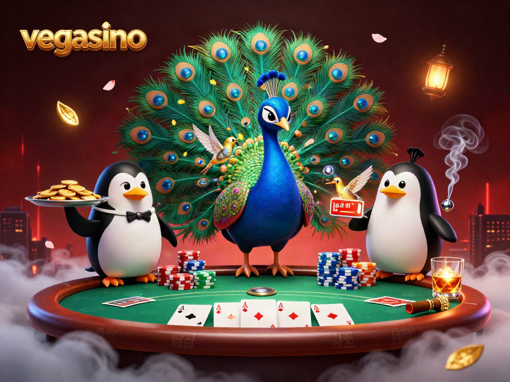 Engage with vegasino in a vibrant casino scene featuring colorful poker elements.