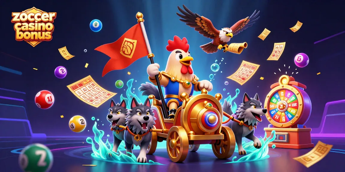 Experience gaming excitement with Zoccer Casino bonus, showcasing a vibrant 3D casino scene.