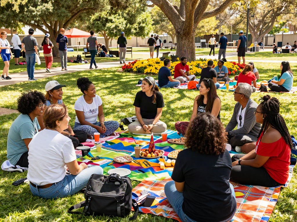 Celebrating diversity at a community gathering with rokok88, showcasing people sharing ideas and cultural foods.