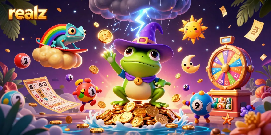 Engage with the vibrant world of realz online gaming as a wizard frog conjures golden coins amidst lucky game elements.