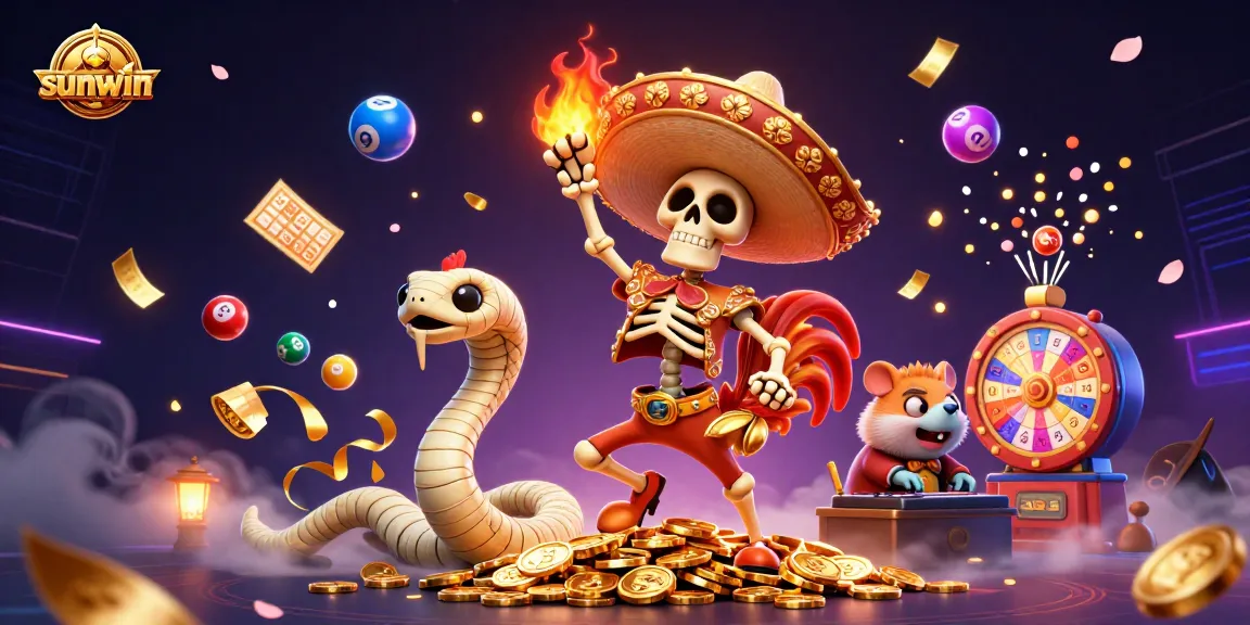 Experience thrilling wins at Sunwin with a vibrant scene of celebratory gaming character art.