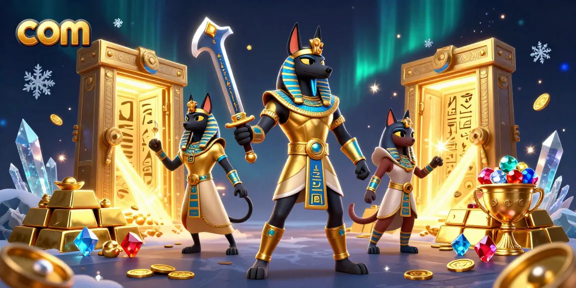Experience exciting gameplay with com featuring Anubis and Bastet amid treasures.
